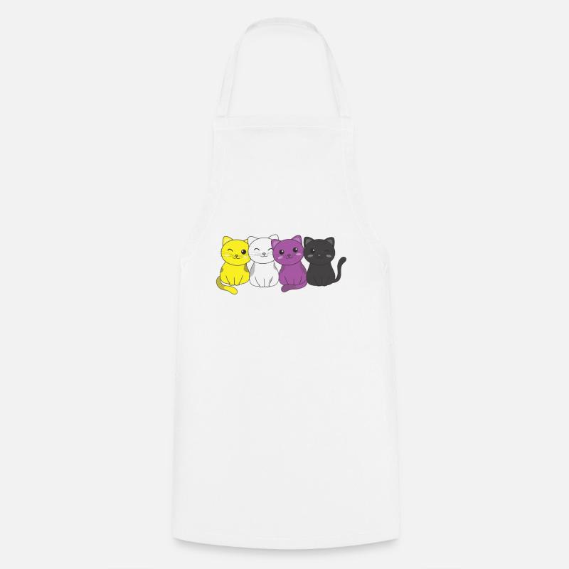 Nonbinary Flag Non Binary Pride LGBTQ cute cat - Cooking Apron - white