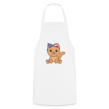4 juillet chat américain pour enfants mignon chat américain - Tablier de cuisine - blanc - Devant - AI Model Male 185 dark (185cm)