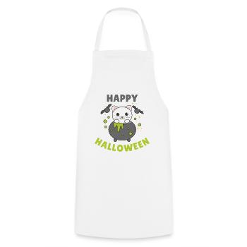 Cat Happy Halloween Cauldron Bat - Cooking Apron - white - Front - AI Model Male 185 dark (185cm)