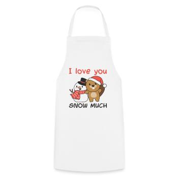 Biber Je t’aime neige beaucoup schneemann wortspiel - Tablier de cuisine - blanc - Devant - AI Model Male 185 dark (185cm)