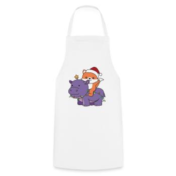 Christmas Hippo Fox Merry Christmas Hippo - Cooking Apron - white - Front - AI Model Male 185 dark (185cm)