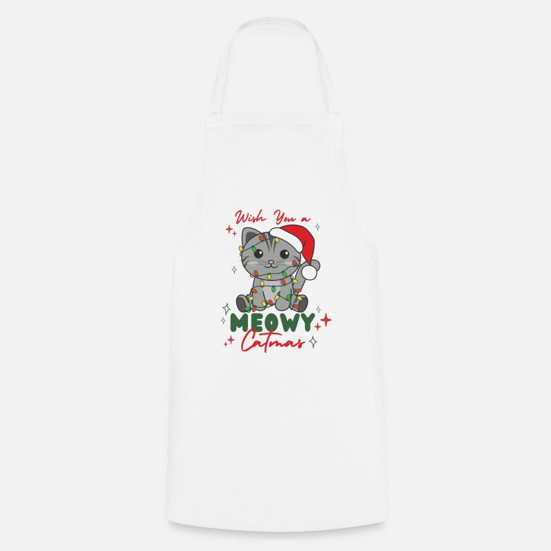 chat animaux de noël mignon chat miaou catmas - Tablier de cuisine - blanc