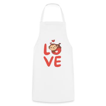 Singe pour la Saint-Valentin animaux mignons avec des cœurs Amour - Tablier de cuisine - blanc - Devant - AI Model Male 185 dark (185cm)
