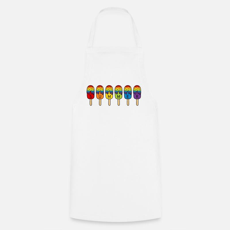 Été - Arc-en-ciel - Manger de la crème glacée - Été - Crème glacée - Tablier de cuisine - blanc