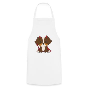 Australian Shepherd Happy Halloween Devil Costume - Cooking Apron - white - Front - AI Model Male 185 dark (185cm)