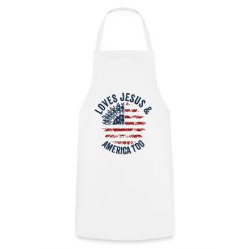 Loves Jesus and America Too God Christian - Cooking Apron - white - Front - AI Model Male 185 dark (185cm)