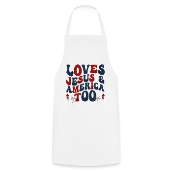 Loves Jesus and America Too God Christian - Cooking Apron - white - Front - AI Model Male 185 dark (185cm)