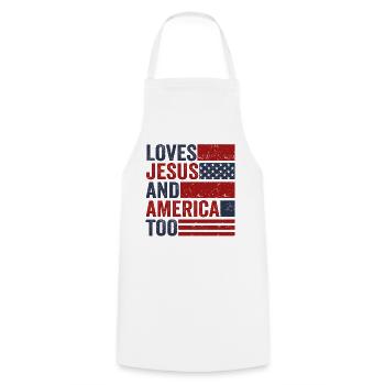 Loves Jesus and America Too God Christian - Cooking Apron - white - Front - AI Model Male 185 dark (185cm)