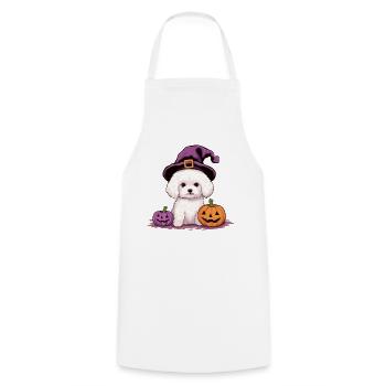 Halloween Witch Hat Pumpkin Dog Bichon Frise - Cooking Apron - white - Front - AI Model Male 185 dark (185cm)