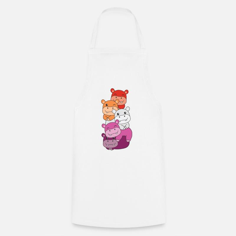 Lesbian Flag Pride LGBTQ Mignon Hippopotame - Tablier de cuisine - blanc