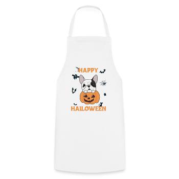 Bulldog in Pumpkin Cute Dogs Happy Halloween - Cooking Apron - white - Front - AI Model Male 185 dark (185cm)