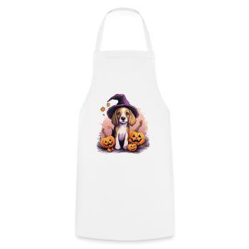 Halloween Witch Hat Pumpkin Dog Beagle - Cooking Apron - white - Front - AI Model Male 185 dark (185cm)