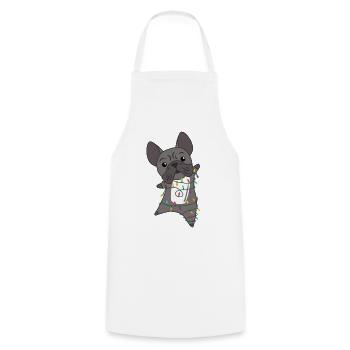 Bouledogue Français Noël Neige Hiver Animaux - Tablier de cuisine - blanc - Devant - AI Model Male 185 dark (185cm)