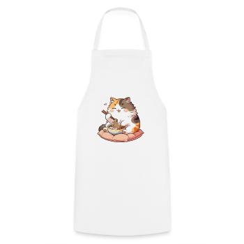 chat mignon mange des nouilles ramen chats ramen - Tablier de cuisine - blanc - Devant - AI Model Male 185 dark (185cm)
