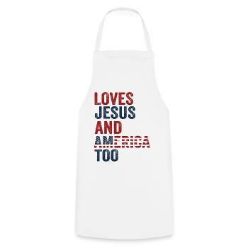 Loves Jesus and America Too God - Cooking Apron - white - Front - AI Model Male 185 dark (185cm)