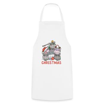 Hippopotame Arbre de Noël Joyeux Noël - Tablier de cuisine - blanc - Devant - AI Model Male 185 dark (185cm)