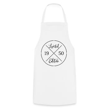 Limited edition 1950 - 75th Birthday Gift - Cooking Apron - white - Front - AI Model Male 185 dark (185cm)