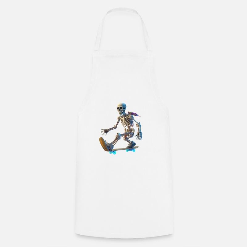 Skeleton Skateboarder - Cooking Apron - white