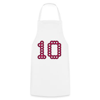 10. 10 YEARS. 10th ANNIVERSARY. 10 YEAR ANNIVERSARY. - Cooking Apron - white - Front - AI Model Male 185 dark (185cm)