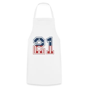 Number 21 USA - Cooking Apron - white - Front - AI Model Male 185 dark (185cm)