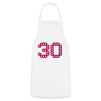 30. 30 YEARS. 30th ANNIVERSARY. 30 YEARS ANNIVERSARY. - Cooking Apron - white - Front - AI Model Male 185 dark (185cm)