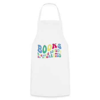 Books because reality is overrated - Cooking Apron - white - Front - AI Model Male 185 dark (185cm)