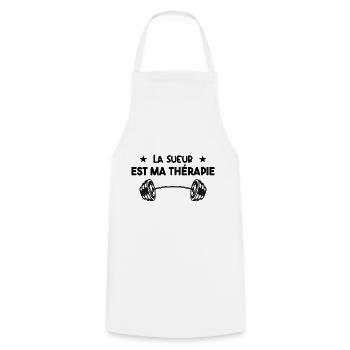 La Sueur Est Ma Thérapie - Tablier de cuisine - blanc - Devant - AI Model Male 185 dark (185cm)