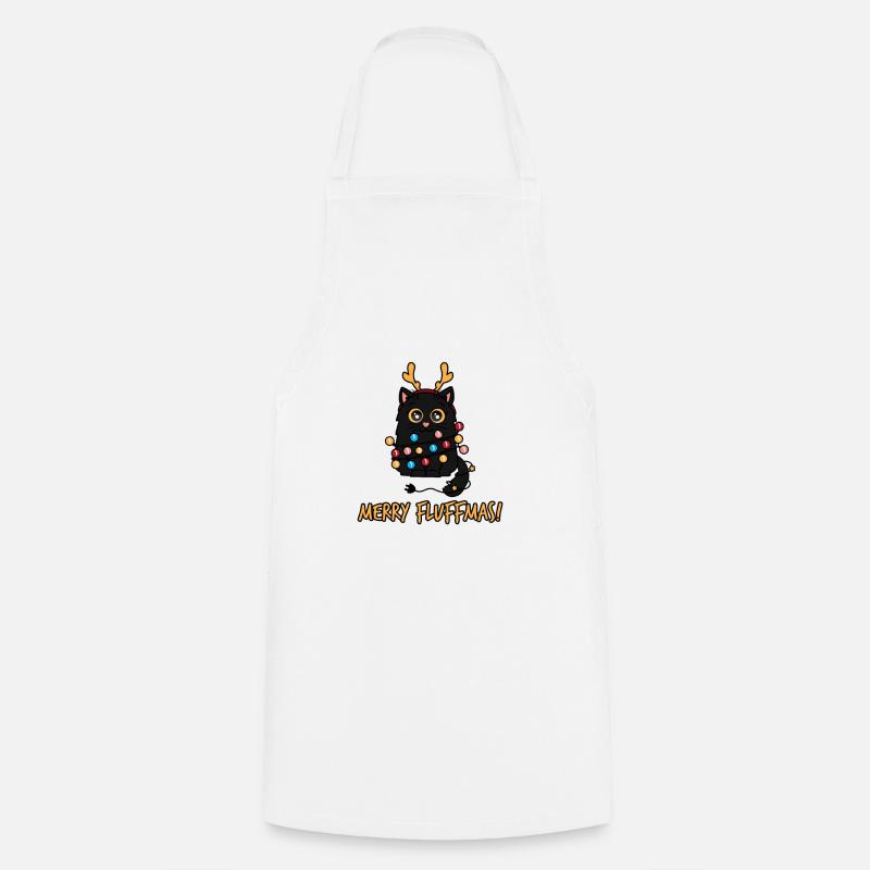 Christmas Black Fluffy Cat Gift - Cooking Apron - white