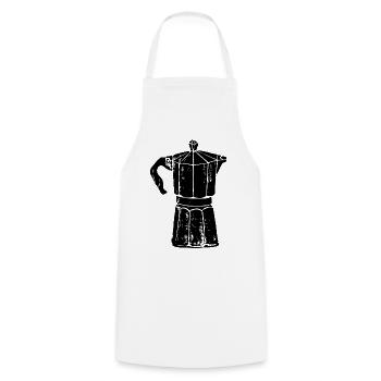 Kaffee – But first coffee - Kochschürze - Weiß - Vorne - AI Model Male 185 dark (185cm)