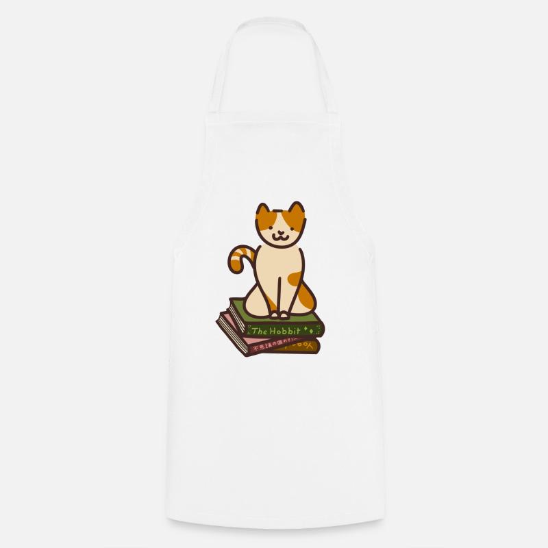 Cat sitting on books - Cooking Apron - white