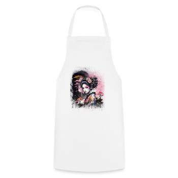 geisha, graffiti,kawaii,anime,frau,asiatin - Kochschürze - Weiß - Vorne - AI Model Male 185 dark (185cm)