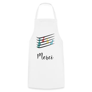 MAÎTRESSE. MAITRE. MERCI. MERCI MAÎTRESSE - Tablier de cuisine - blanc - Devant - AI Model Male 185 dark (185cm)
