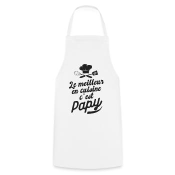meilleur en cuisine c est papy cadeau papy fête - Tablier de cuisine - blanc - Devant - AI Model Male 185 dark (185cm)