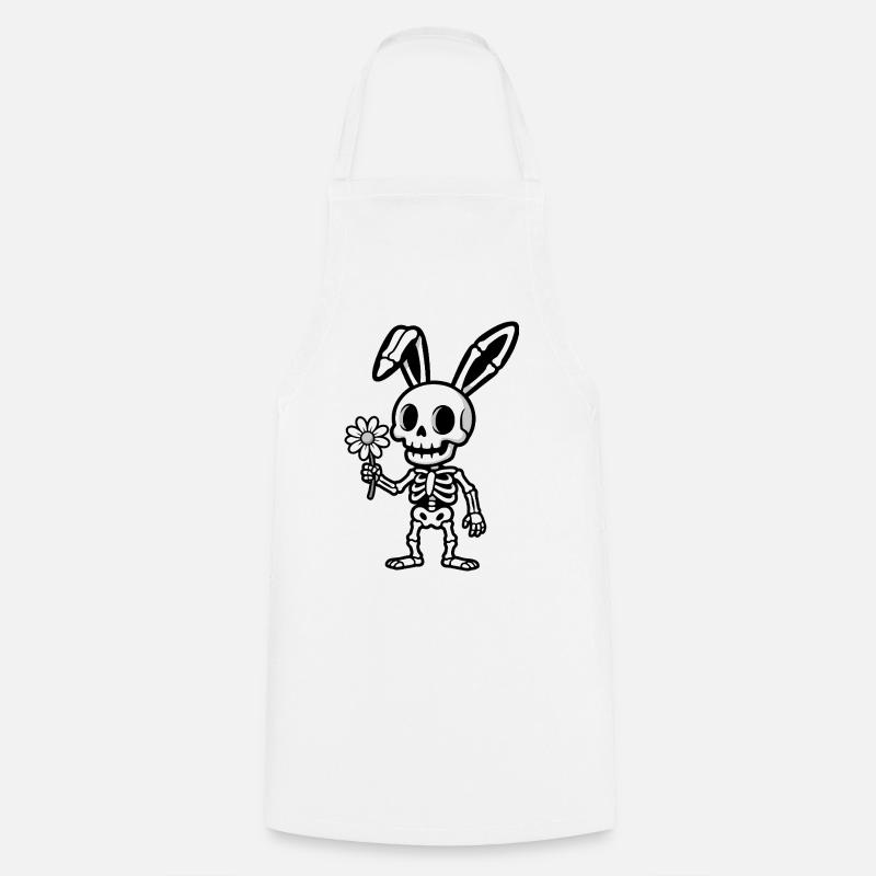 Skeleton Rabbit with Flower - Cooking Apron - white