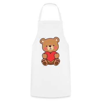 Ours au cadeau de cœur rouge - Tablier de cuisine - blanc - Devant - AI Model Male 185 dark (185cm)