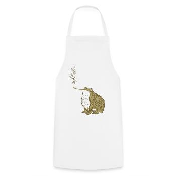Funky Japanese frog smoking - Cooking Apron - white - Front - AI Model Male 185 dark (185cm)
