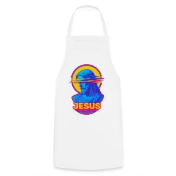 Glitch rétro de Jesus Loves You - Tablier de cuisine - blanc - Devant - AI Model Male 185 dark (185cm)