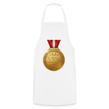Ruhestand mit Auszeichnung – Goldmedaille Design - Kochschürze - Weiß - Vorne - AI Model Male 185 dark (185cm)