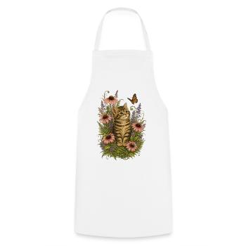 Floral Kitten in Bloom - Cooking Apron - white - Front - AI Model Male 185 dark (185cm)