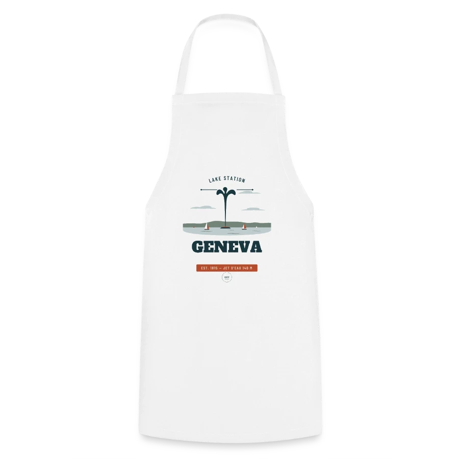 Geneva badge on a cooking apron, white