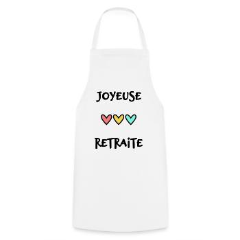 RETRAITE. BONNE RETRAITE. JOYEUSE RETRAITE - Tablier de cuisine - blanc - Devant - AI Model Male 185 dark (185cm)