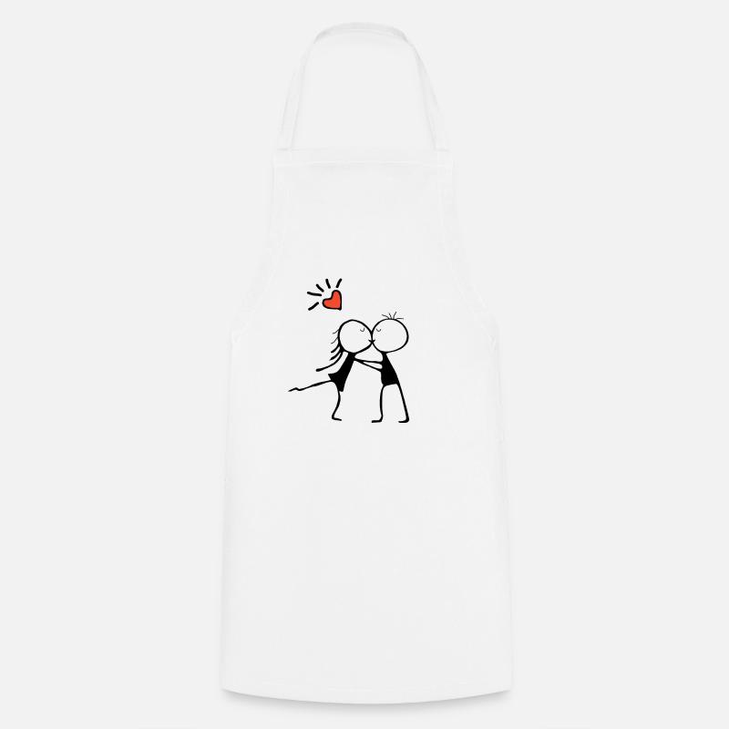 Umarmung der Liebe: Ein romantisches Paar-Design - Kochschürze - Weiß