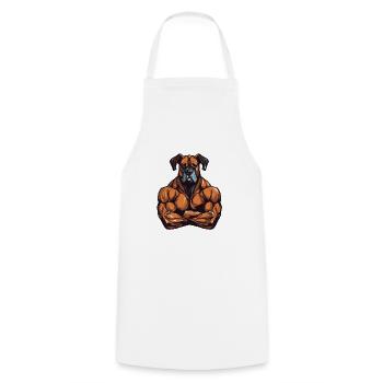 Dog Muscles Bodybuilding - Cooking Apron - white - Front - AI Model Male 185 dark (185cm)