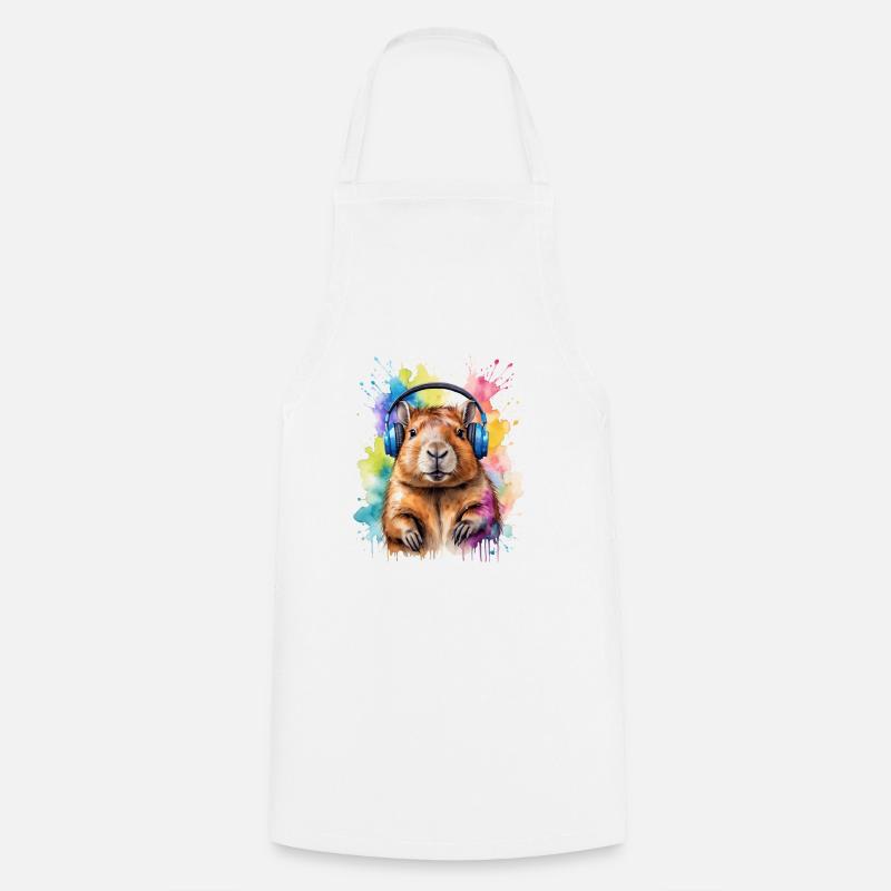 Capybara Kopfhörer Capy Bunt Tier Design Print - Kochschürze - Weiß