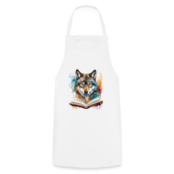 Wolf Lesen Buch Bunt Tier Design Print - Kochschürze - Weiß - Vorne - AI Model Male 185 dark (185cm)