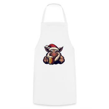Pig Christmas Beer Wild Boar - Cooking Apron - white - Front - AI Model Male 185 dark (185cm)