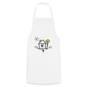 Maison avec arbre et soleil. Dessin. Dessiné à la main - Tablier de cuisine - blanc - Devant - AI Model Male 185 dark (185cm)