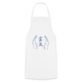 Mains avec signe Reiki - Énergétique - Tablier de cuisine - blanc - Devant - AI Model Male 185 dark (185cm)