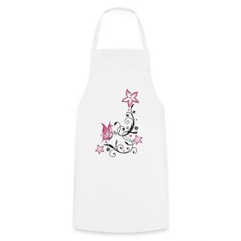 Flowers with filigree floral ornament, butterfly - Cooking Apron - white - Front - AI Model Male 185 dark (185cm)