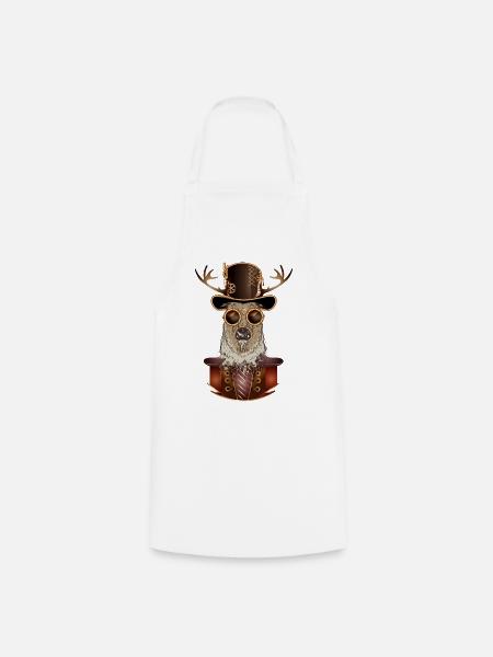 Steampunk Hirsch mit Zylinder Hut und Brille - Kochschürze - Weiß